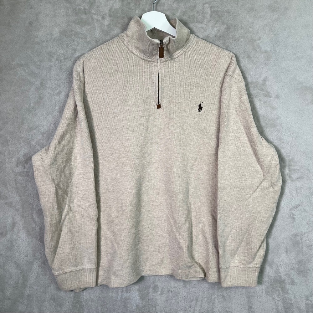 Polo Ralph Lauren 1/4 Zip Pullover Mens XL Oatmeal Beige Casual Preppy Pony Logo